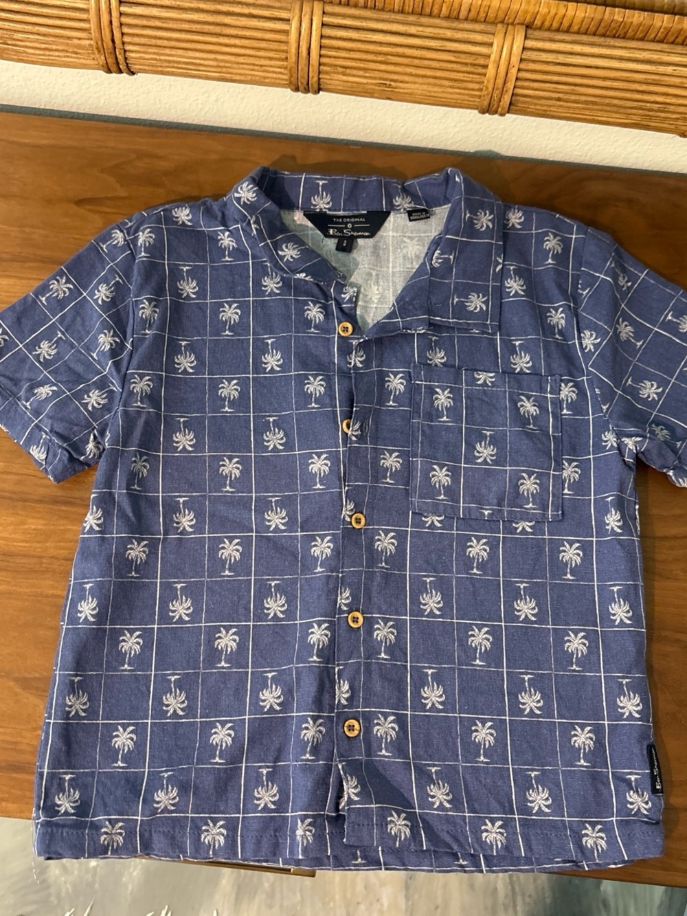 Boys size 8 Ben Sherman Blue Palm-Print Short-Sleeve Shirt